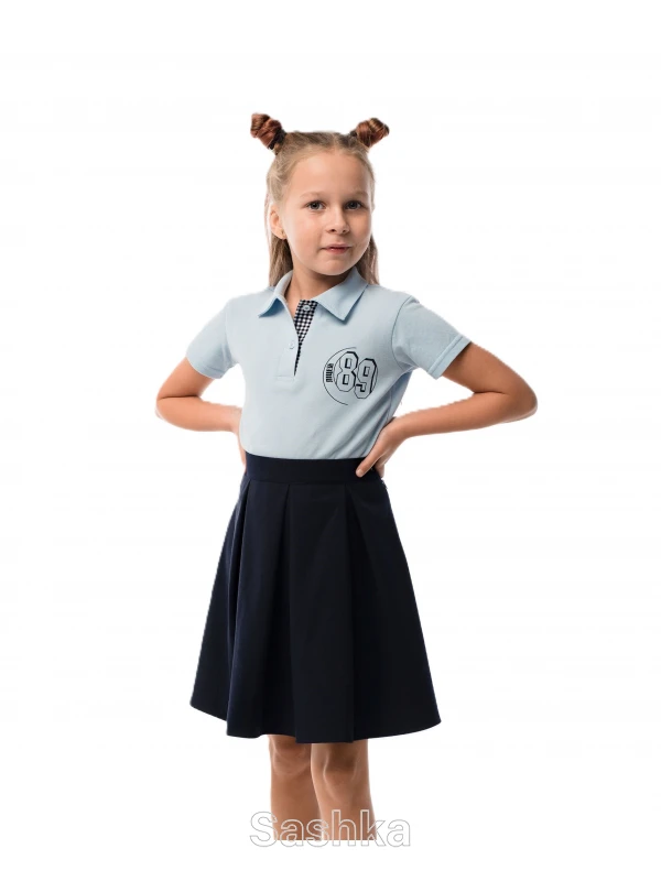 Спідниця для дівчинки Sashka шкільна темно-синя з м'якими складами, розмір 116-146